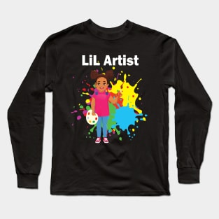 Lil artist cute little girl painting for little artists Long Sleeve T-Shirt